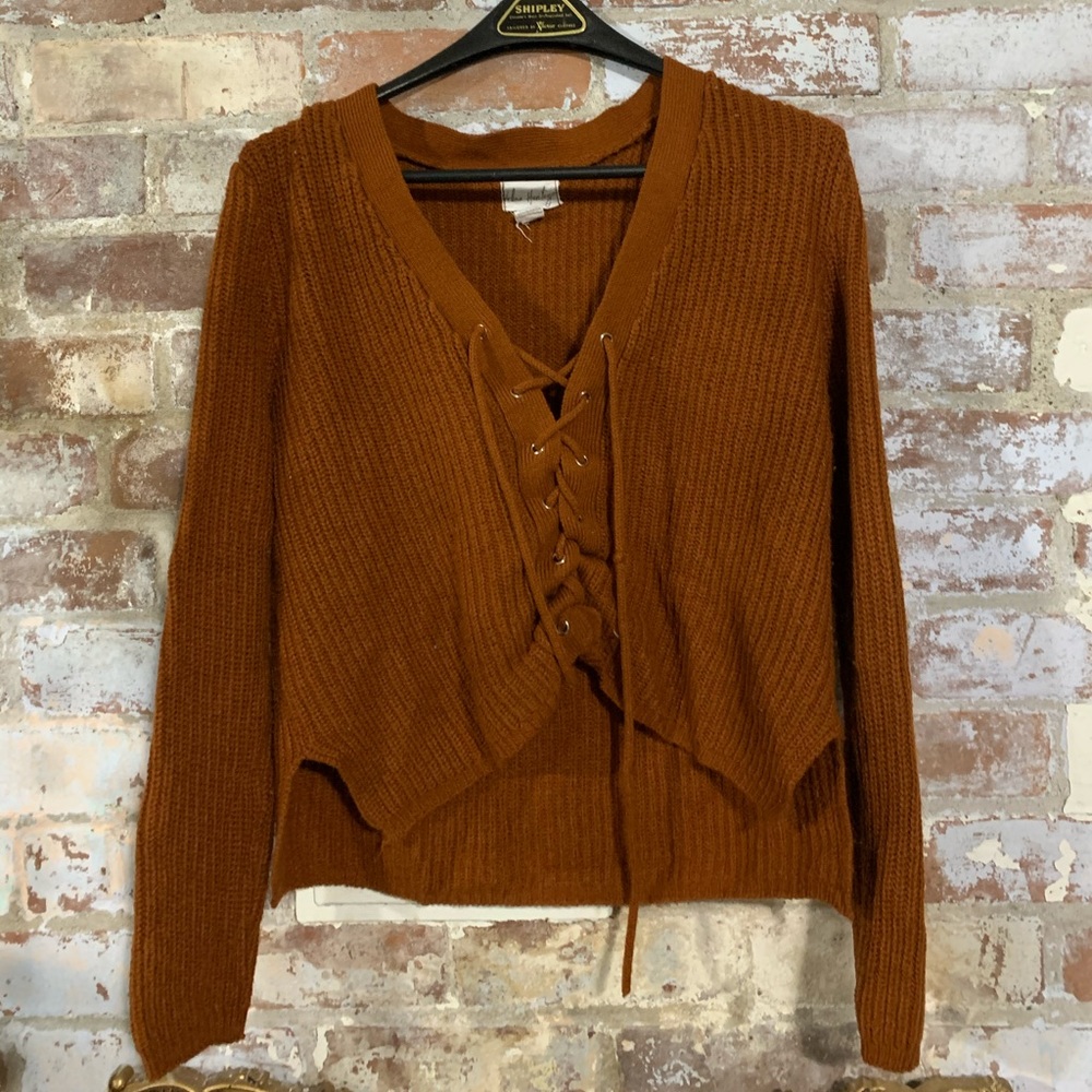 💜orange tie up sweater